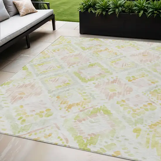 Pink Green And Beige Geometric Washable Indoor Outdoor Area Rug Photo 1