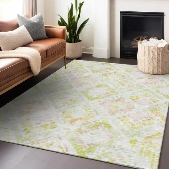Pink Green And Beige Geometric Washable Indoor Outdoor Area Rug Photo 9