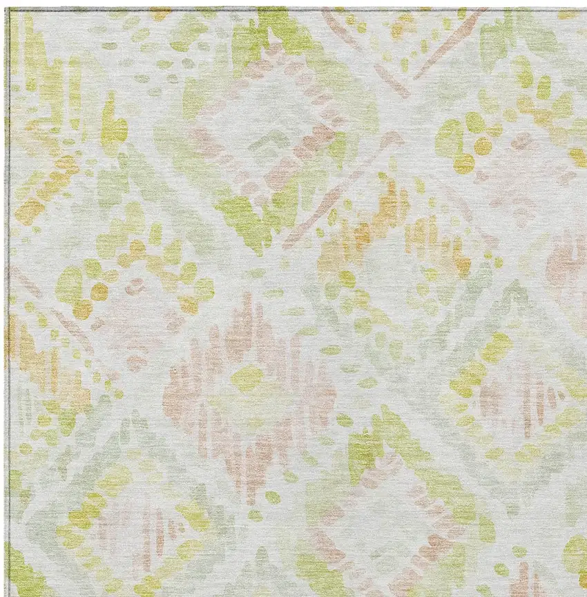 Pink Green And Beige Geometric Washable Indoor Outdoor Area Rug Photo 6