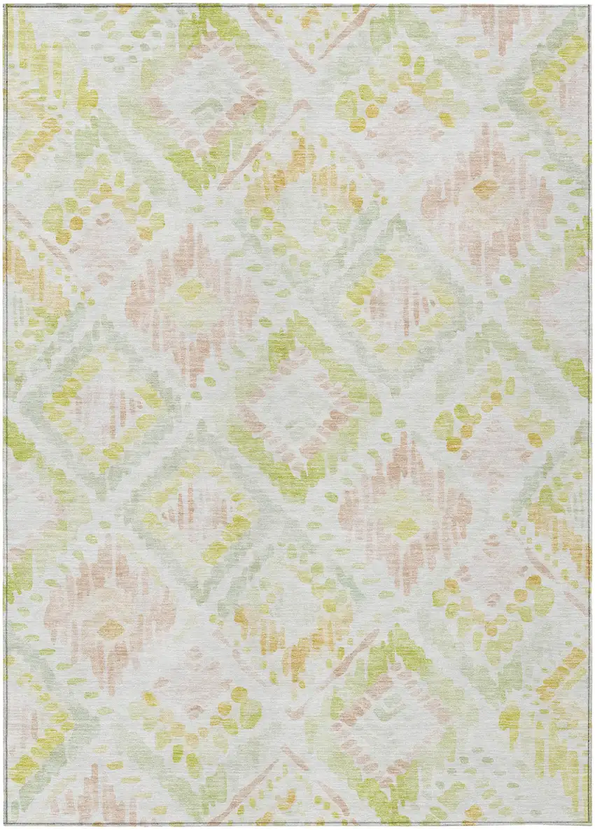 Pink Green And Beige Geometric Washable Indoor Outdoor Area Rug Photo 2