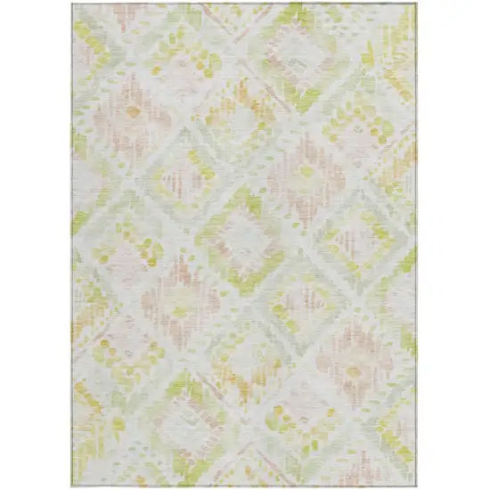 Pink Green And Beige Geometric Washable Indoor Outdoor Area Rug Photo 7