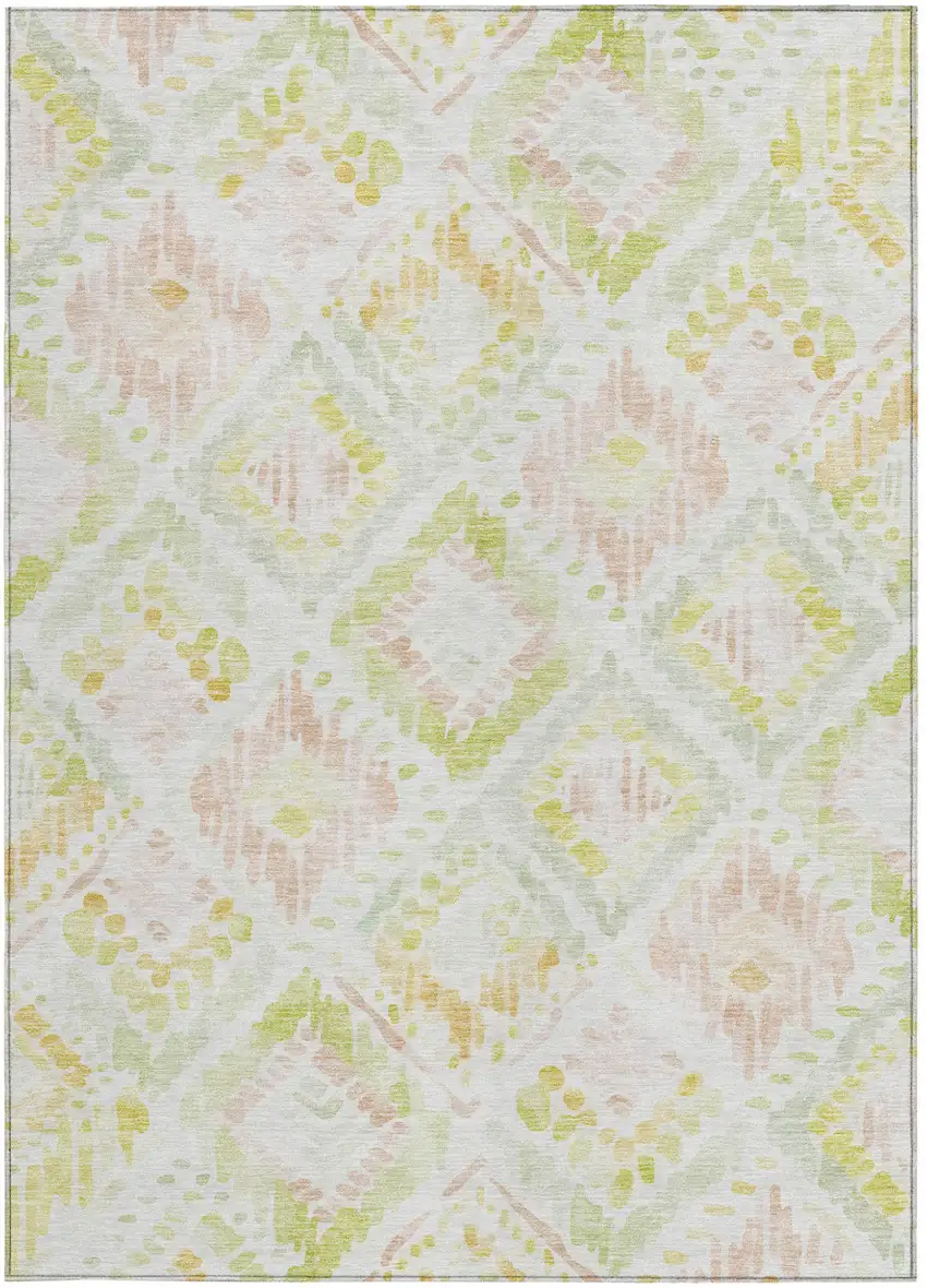 Pink Green And Beige Geometric Washable Indoor Outdoor Area Rug Photo 7