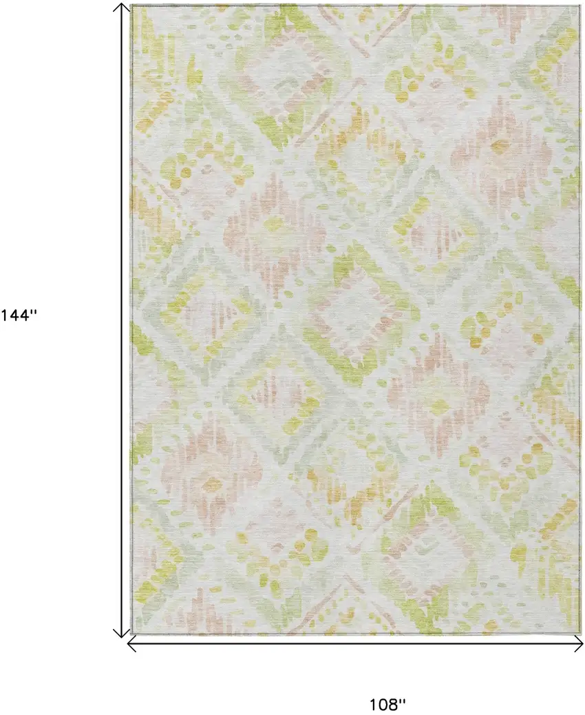 Pink Green And Beige Geometric Washable Indoor Outdoor Area Rug Photo 8