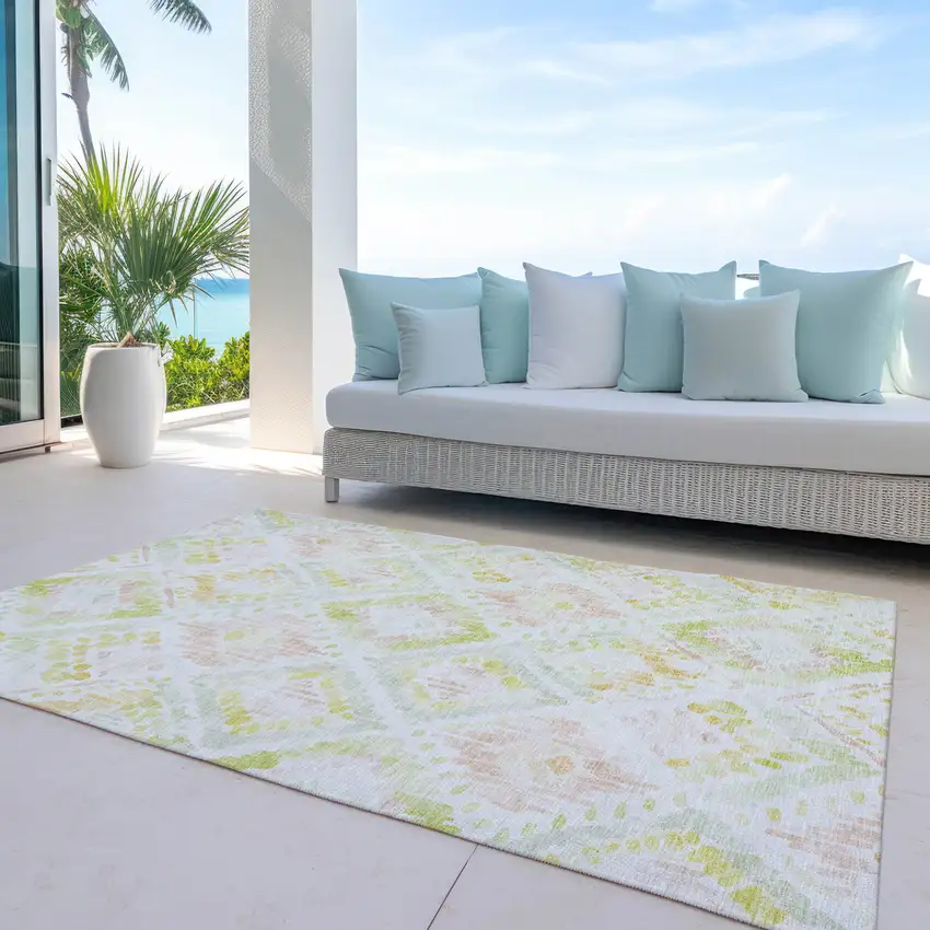 Pink Green And Beige Geometric Washable Indoor Outdoor Area Rug Photo 8