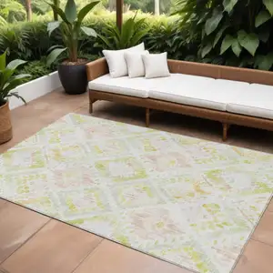 Photo of Pink Green And Beige Geometric Washable Indoor Outdoor Area Rug