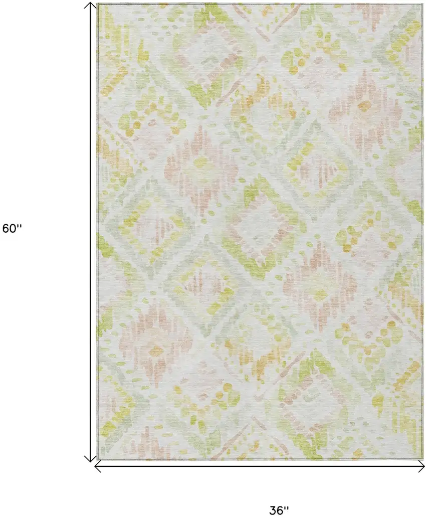 Pink Green And Beige Geometric Washable Indoor Outdoor Area Rug Photo 8