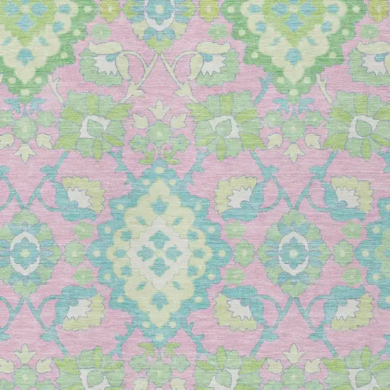 Pink Green And Blue Oriental Washable Indoor Outdoor Area Rug Photo 6
