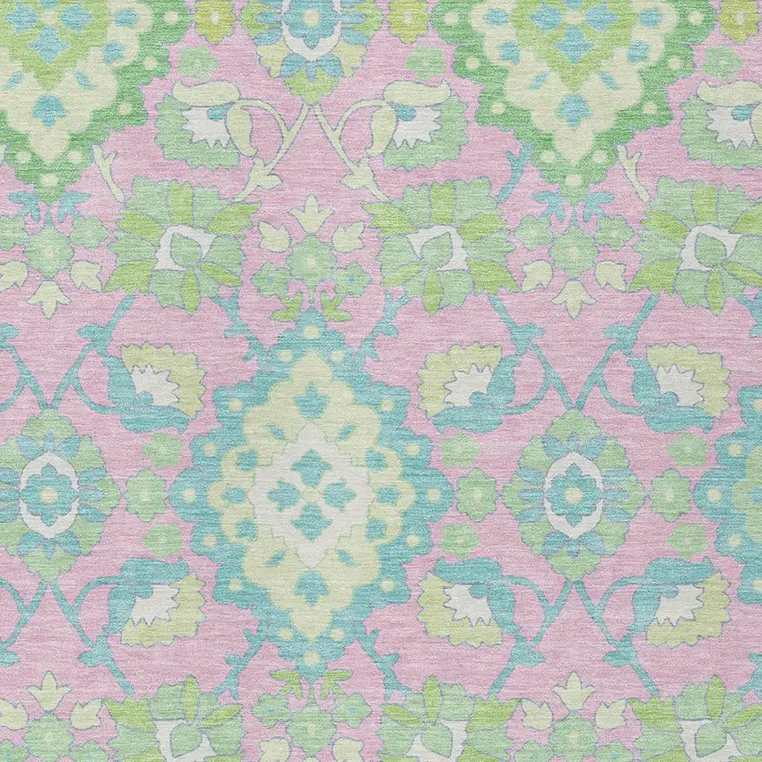 Pink Green And Blue Oriental Washable Indoor Outdoor Area Rug Photo 6