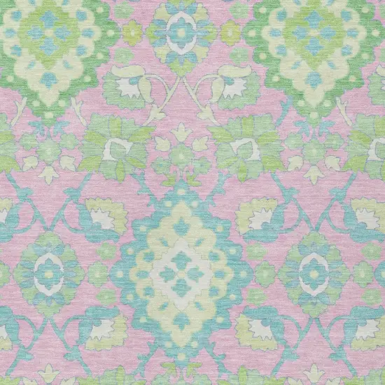Pink Green And Blue Oriental Washable Indoor Outdoor Area Rug Photo 5