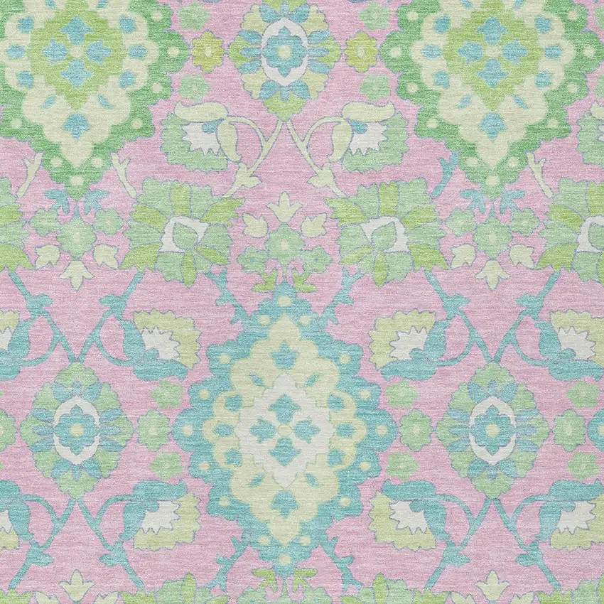 Pink Green And Blue Oriental Washable Indoor Outdoor Area Rug Photo 5