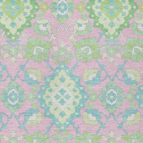 Pink Green And Blue Oriental Washable Indoor Outdoor Area Rug Photo 6