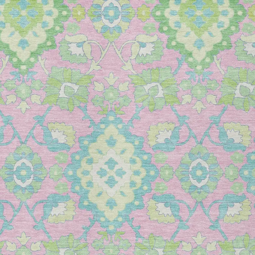 Pink Green And Blue Oriental Washable Indoor Outdoor Area Rug Photo 6