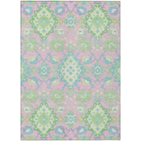 Pink Green And Blue Oriental Washable Indoor Outdoor Area Rug Photo 2