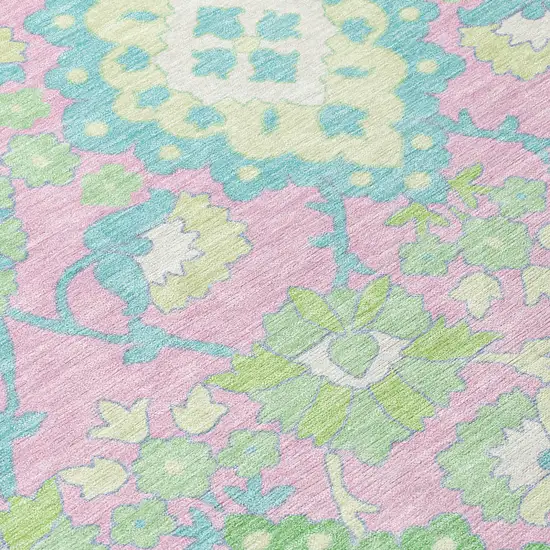 Pink Green And Blue Oriental Washable Indoor Outdoor Area Rug Photo 5