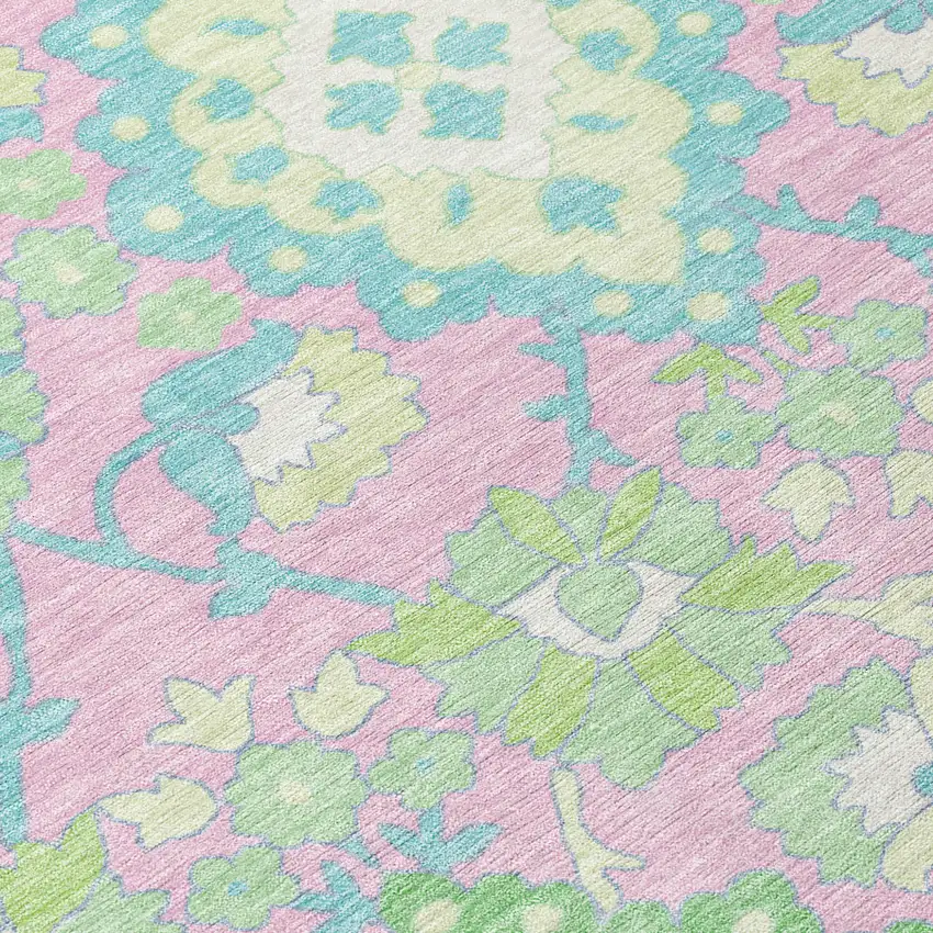 Pink Green And Blue Oriental Washable Indoor Outdoor Area Rug Photo 5