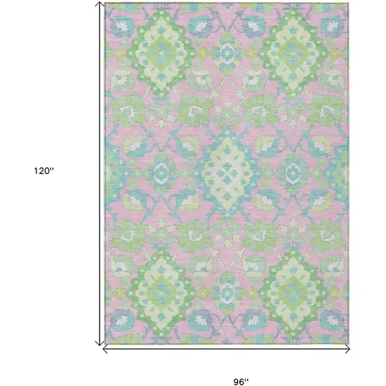 Pink Green And Blue Oriental Washable Indoor Outdoor Area Rug Photo 3