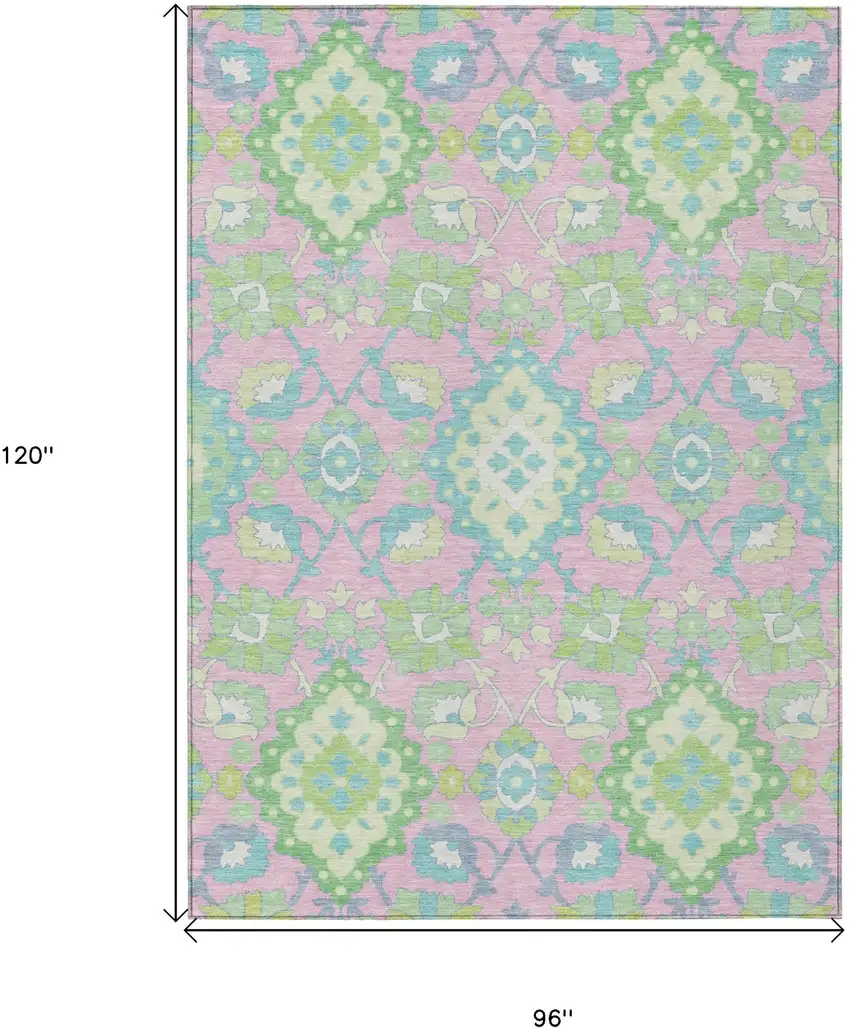 Pink Green And Blue Oriental Washable Indoor Outdoor Area Rug Photo 3