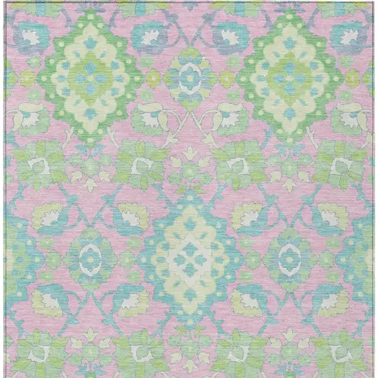 Pink Green And Blue Oriental Washable Indoor Outdoor Area Rug Photo 7