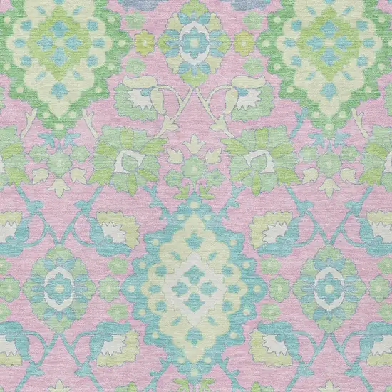 Pink Green And Blue Oriental Washable Indoor Outdoor Area Rug Photo 6