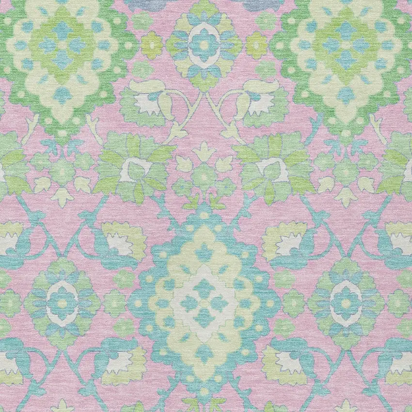 Pink Green And Blue Oriental Washable Indoor Outdoor Area Rug Photo 6
