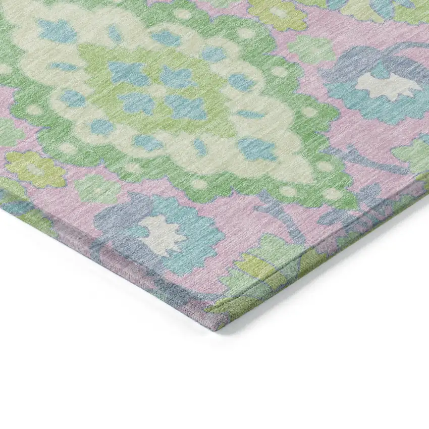 Pink Green And Blue Oriental Washable Indoor Outdoor Area Rug Photo 4