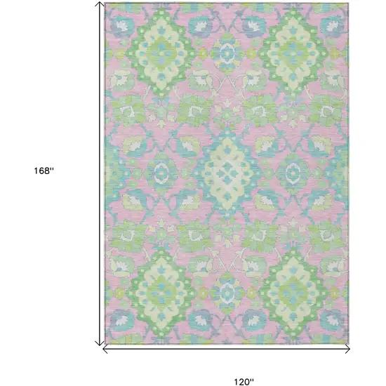 Pink Green And Blue Oriental Washable Indoor Outdoor Area Rug Photo 3