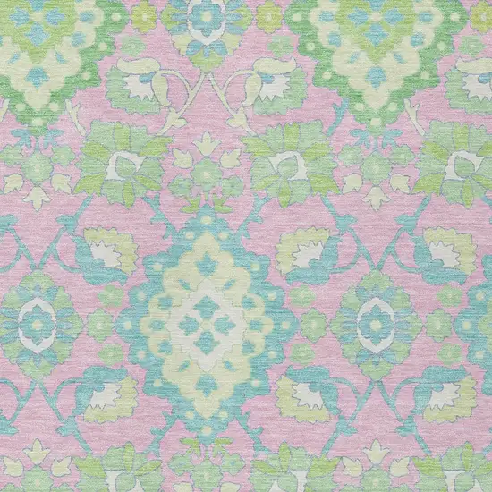 Pink Green And Blue Oriental Washable Indoor Outdoor Area Rug Photo 6