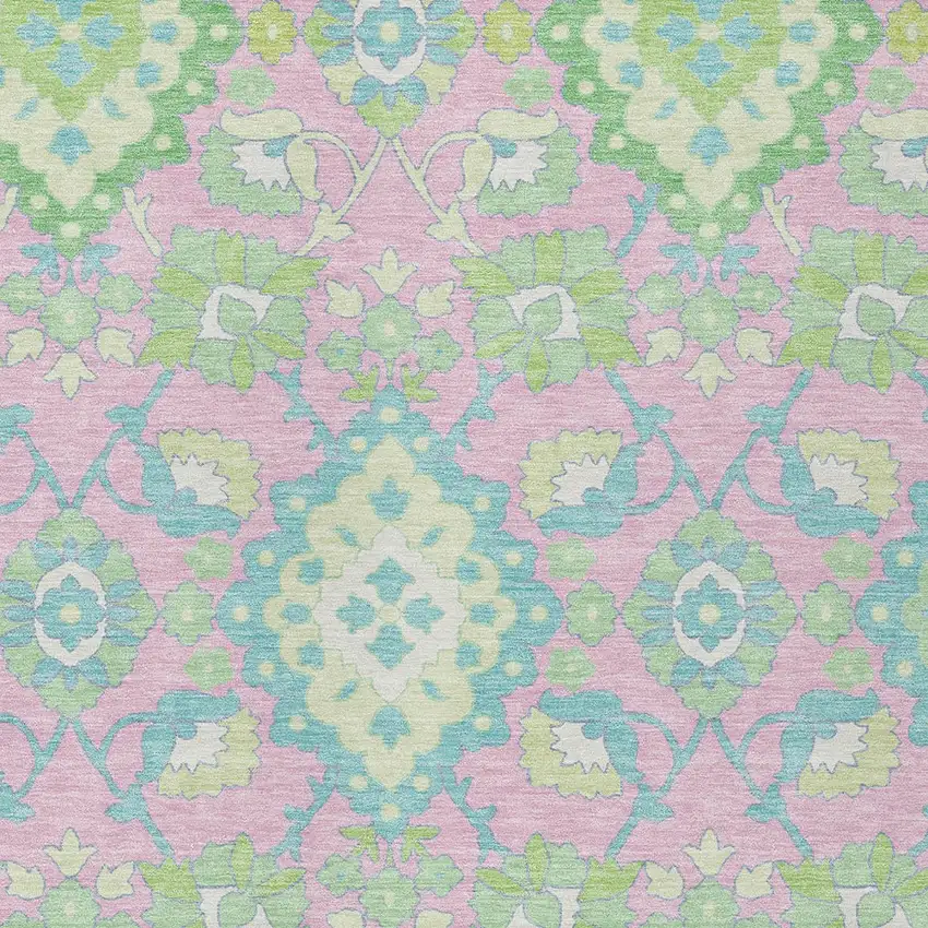 Pink Green And Blue Oriental Washable Indoor Outdoor Area Rug Photo 6