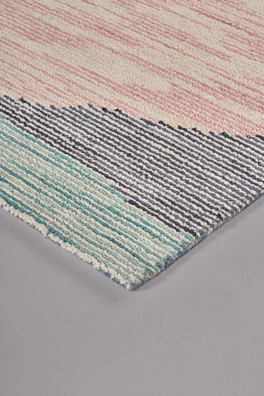 Pink Green And Blue Wool Abstract Tufted Handmade Area Rug Photo 7