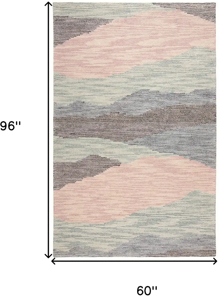 Pink Green And Blue Wool Abstract Tufted Handmade Area Rug Photo 10