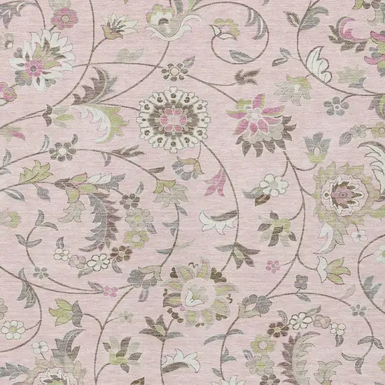 Pink Green And Gray Floral Washable Indoor Outdoor Area Rug Photo 6