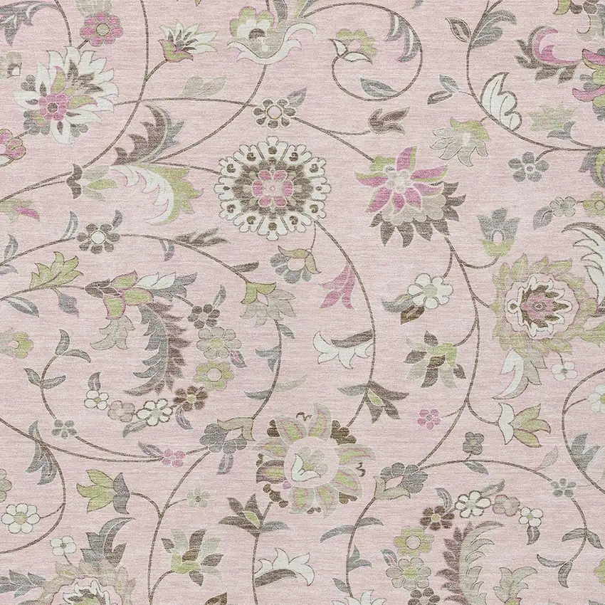 Pink Green And Gray Floral Washable Indoor Outdoor Area Rug Photo 6