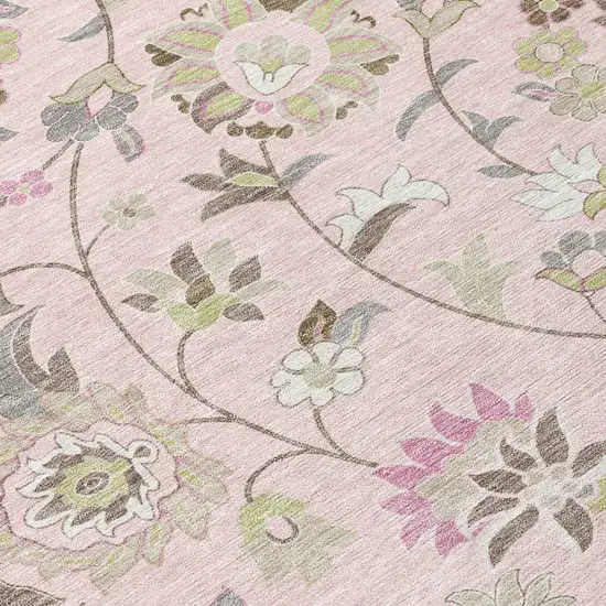 Pink Green And Gray Floral Washable Indoor Outdoor Area Rug Photo 5