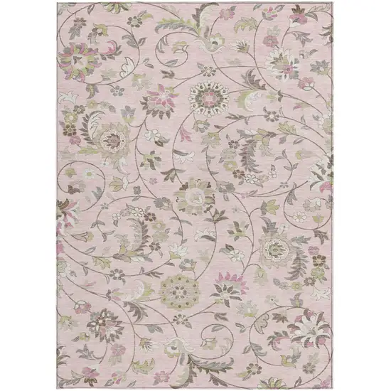 Pink Green And Gray Floral Washable Indoor Outdoor Area Rug Photo 7