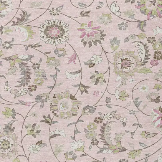 Pink Green And Gray Floral Washable Indoor Outdoor Area Rug Photo 6