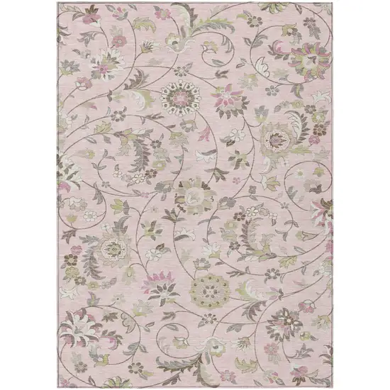 Pink Green And Gray Floral Washable Indoor Outdoor Area Rug Photo 2