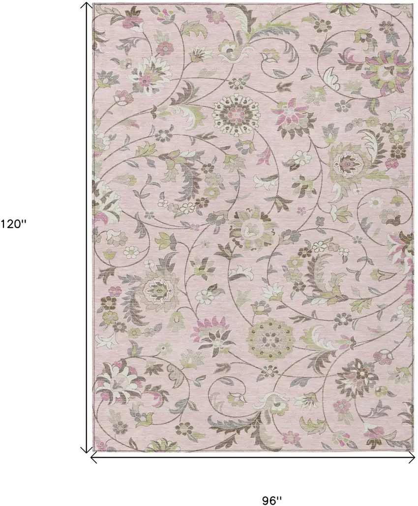 Pink Green And Gray Floral Washable Indoor Outdoor Area Rug Photo 3