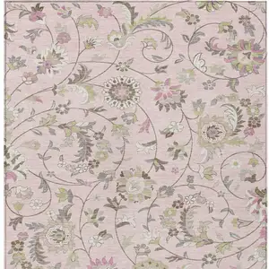 Photo of Pink Green And Gray Floral Washable Indoor Outdoor Area Rug