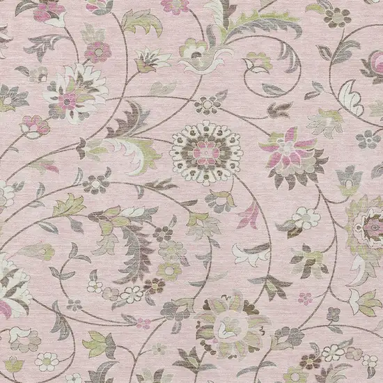 Pink Green And Gray Floral Washable Indoor Outdoor Area Rug Photo 6