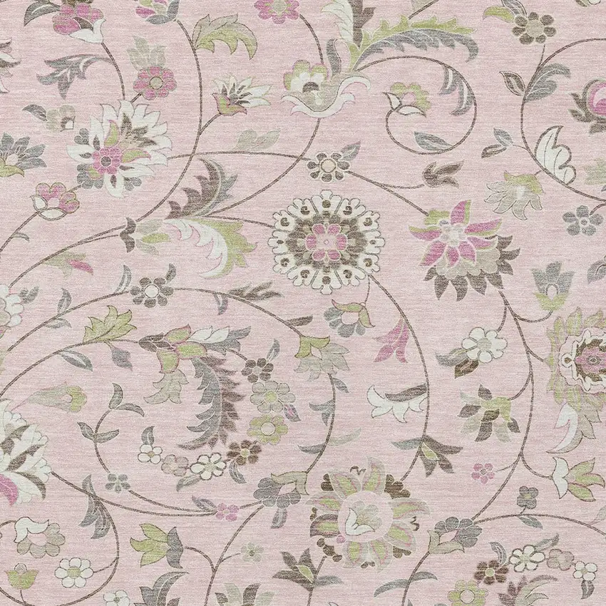 Pink Green And Gray Floral Washable Indoor Outdoor Area Rug Photo 6