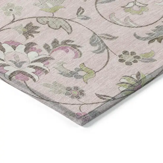 Pink Green And Gray Floral Washable Indoor Outdoor Area Rug Photo 4