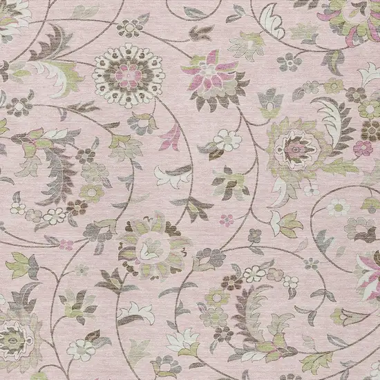 Pink Green And Gray Floral Washable Indoor Outdoor Area Rug Photo 6