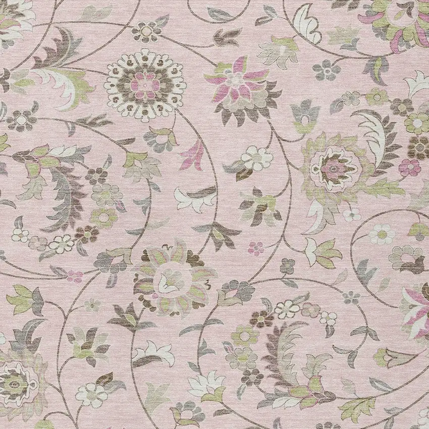 Pink Green And Gray Floral Washable Indoor Outdoor Area Rug Photo 6
