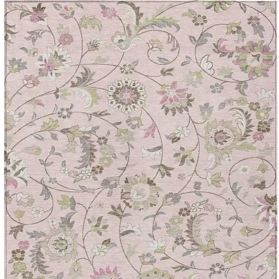 Pink Green And Gray Floral Washable Indoor Outdoor Area Rug Photo 7