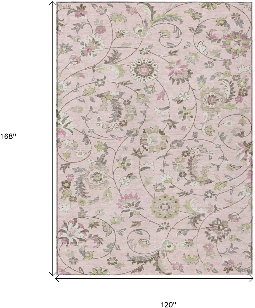 Pink Green And Gray Floral Washable Indoor Outdoor Area Rug Photo 3