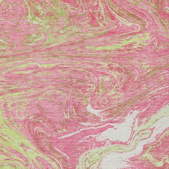 Pink Green And Ivory Abstract Washable Indoor Outdoor Area Rug Photo 5
