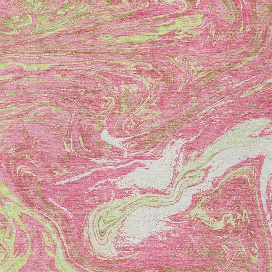 Pink Green And Ivory Abstract Washable Indoor Outdoor Area Rug Photo 5