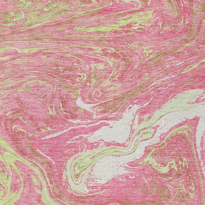 Pink Green And Ivory Abstract Washable Indoor Outdoor Area Rug Photo 5
