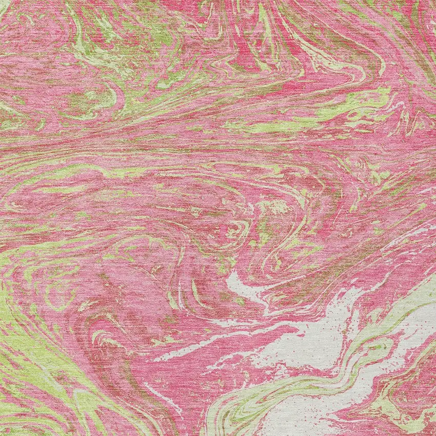 Pink Green And Ivory Abstract Washable Indoor Outdoor Area Rug Photo 5