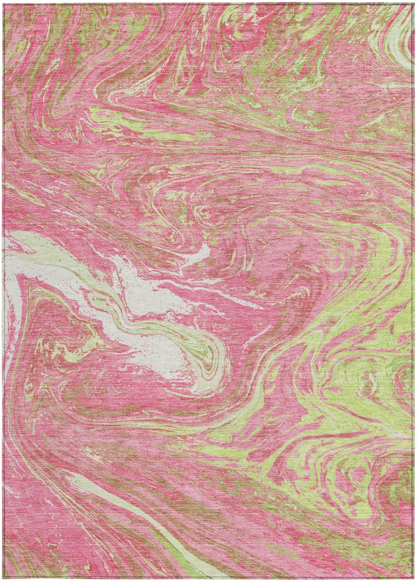 Pink Green And Ivory Abstract Washable Indoor Outdoor Area Rug Photo 6